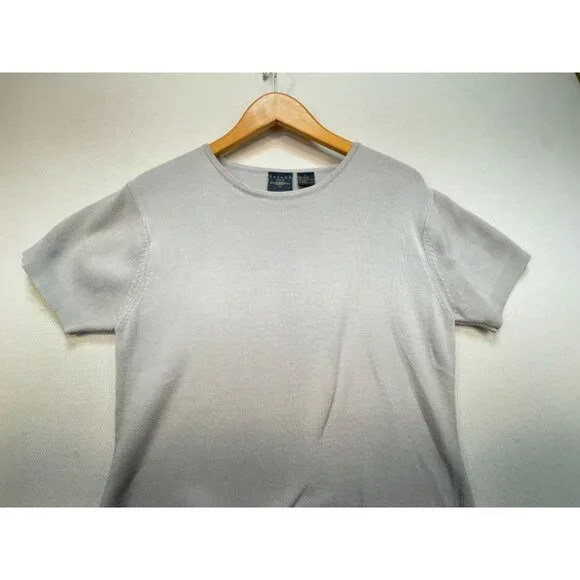 Vintage Tailor B. Moss Womens Knit Short Sleeve T-Shirt Sze L Gray Casual Summer - Picture 4 of 10